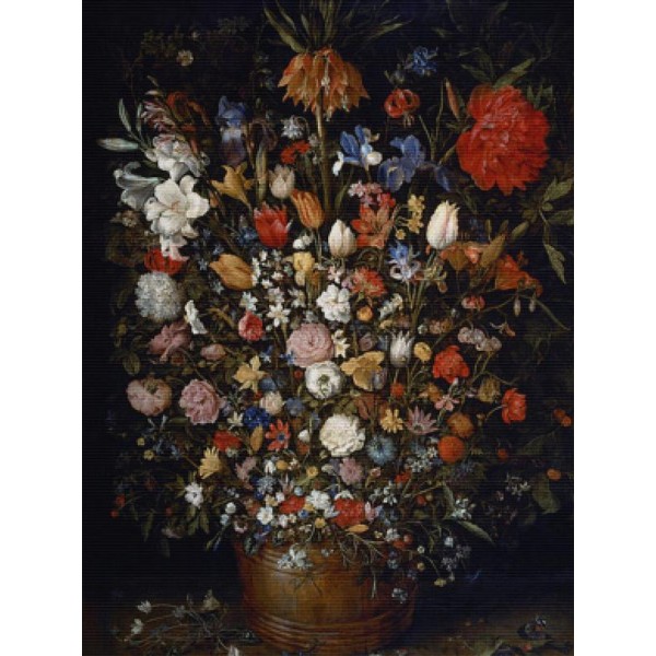 Flowers in a Wooden Vessel